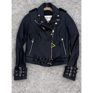 Authentic Boda Skins Leather Jacket Manchester England US Size 2 Blk Motorcycle